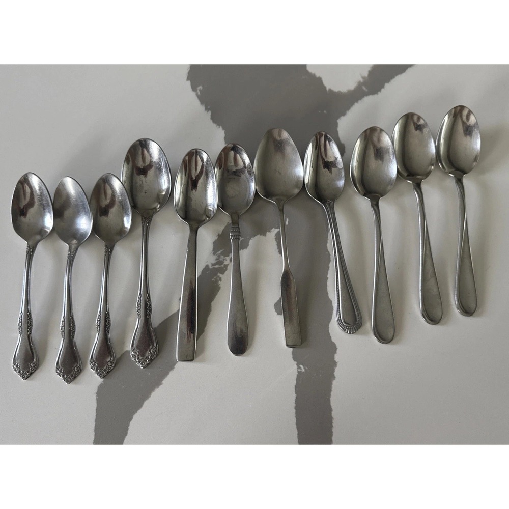 12 lot Oneida Vintage Stainless Flatware Mixed Pc Tea Spoons Sugar Soup Interpur